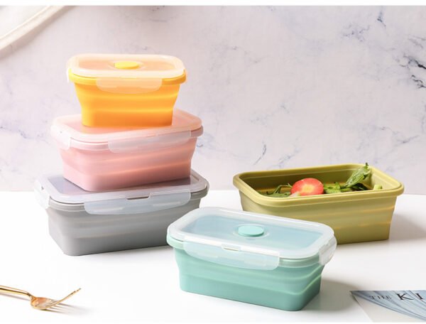 SET OF 4-New silicone lunch box portable folding silicone fresh-keeping box, refrigerator food containers, food storage container,microwave oven heating lunch box,bentgo